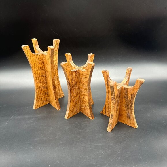 Vintage Mid Century Modern Wooden Candle Holder Display Stands Retro Set of 3 - Picture 1 of 12